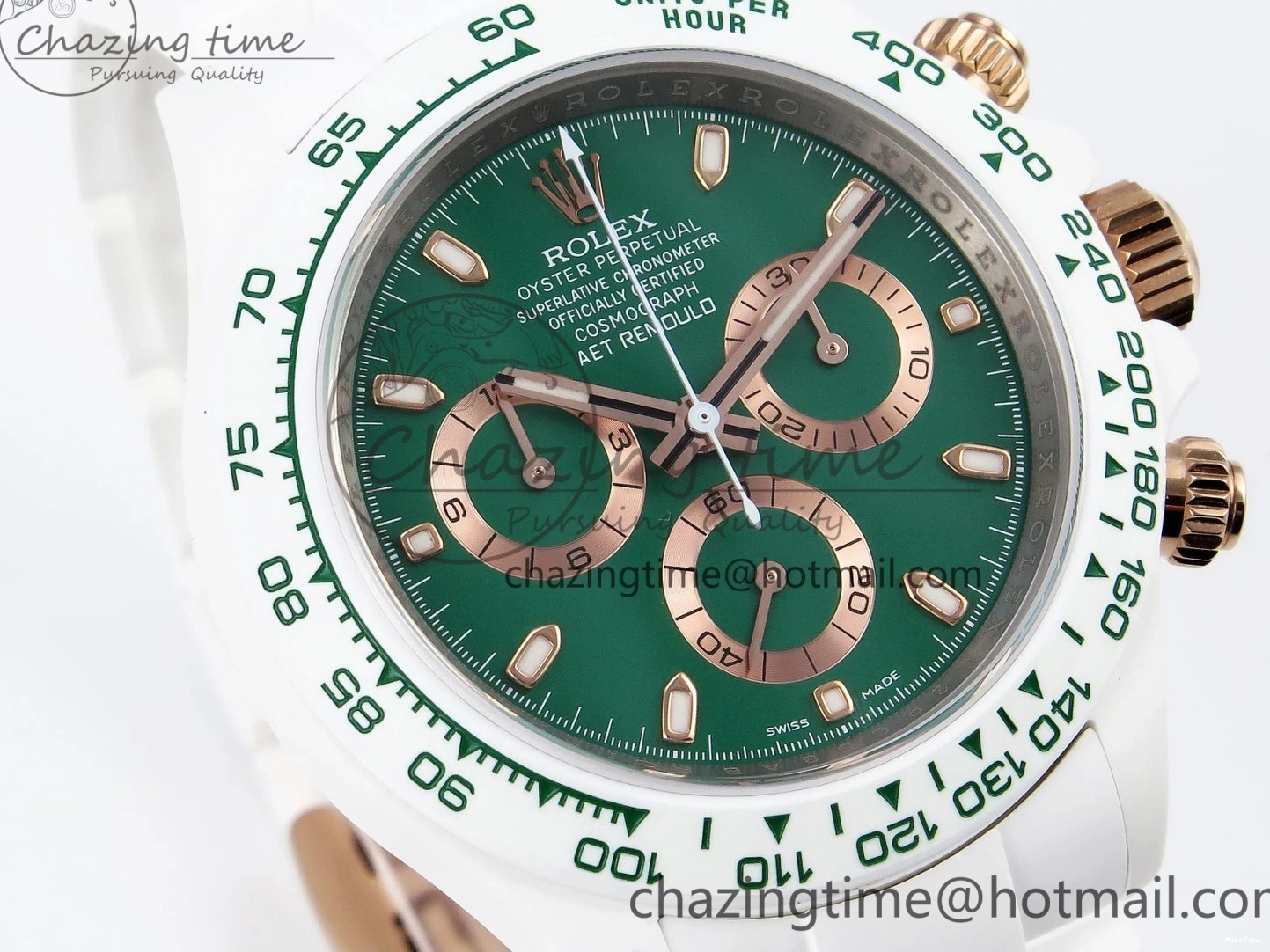 MiroTime 0203 MoistureWicking Daytona AET White Ceramic Case and Bracelet Green Dial SA4130 V 1891